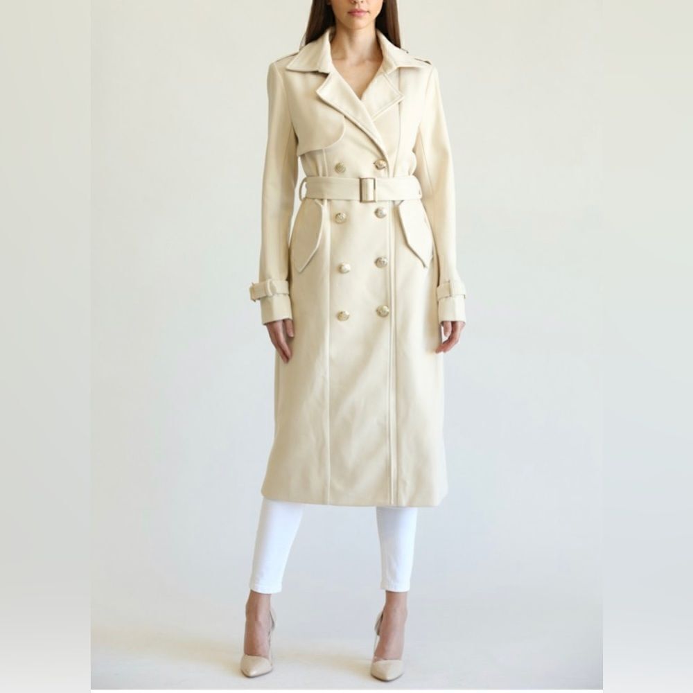 Ioana Gold Buttons Trench Coat in Beige